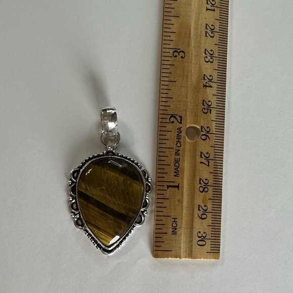 TIGER’S Eye Genuine Stone Pendant 925 Sterling Silver Plated - Picture 3 of 3